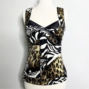 Y2K mobwife vintage cache silk mixed media animal print corset tank XS